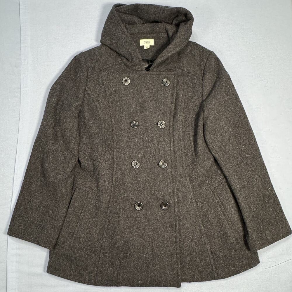 Cato Black Wool Blend Pea Coat Womens Double Breasted Warm Winter Jacket Classic